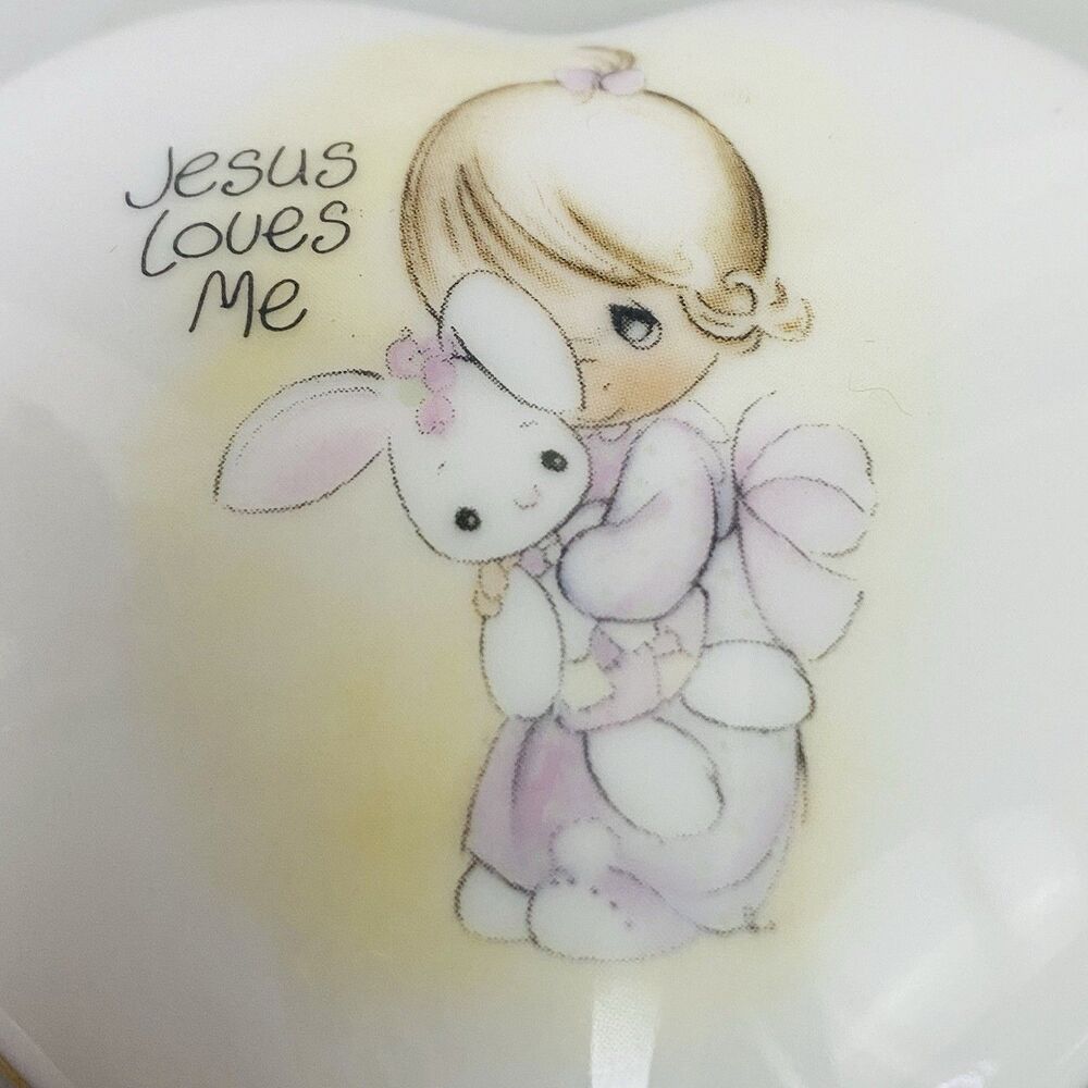 Precious Moments Jesus Loves Me Heart Trinket Box Enesco Japan Jonathan & David